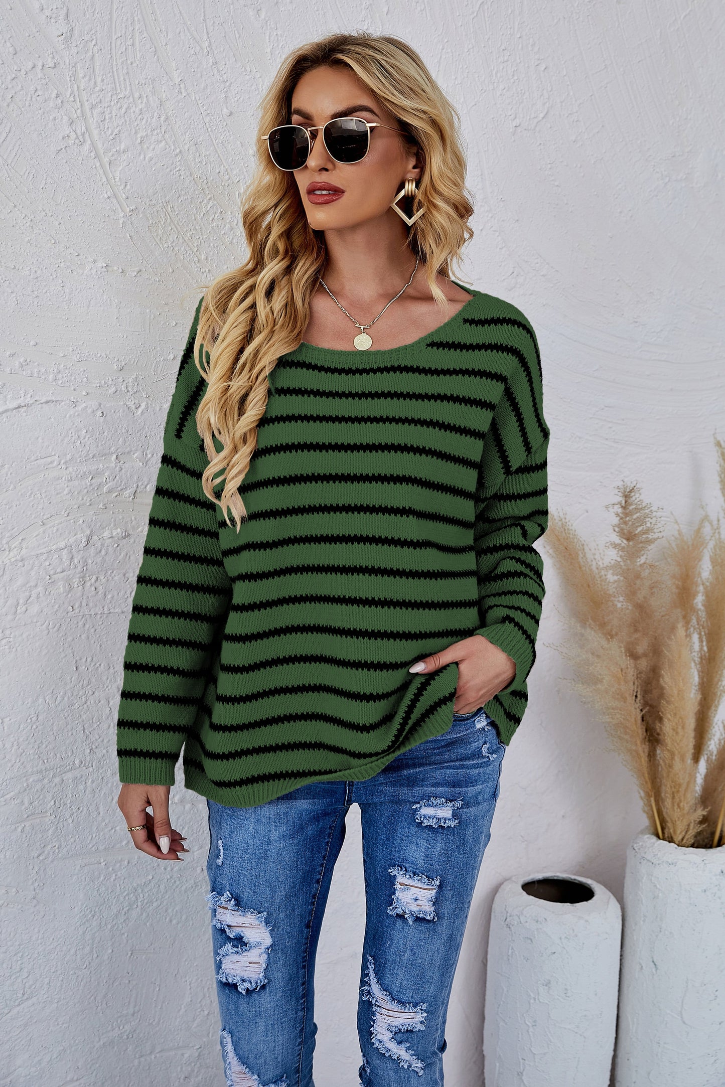 Jersey de punto a rayas con cuello redondo