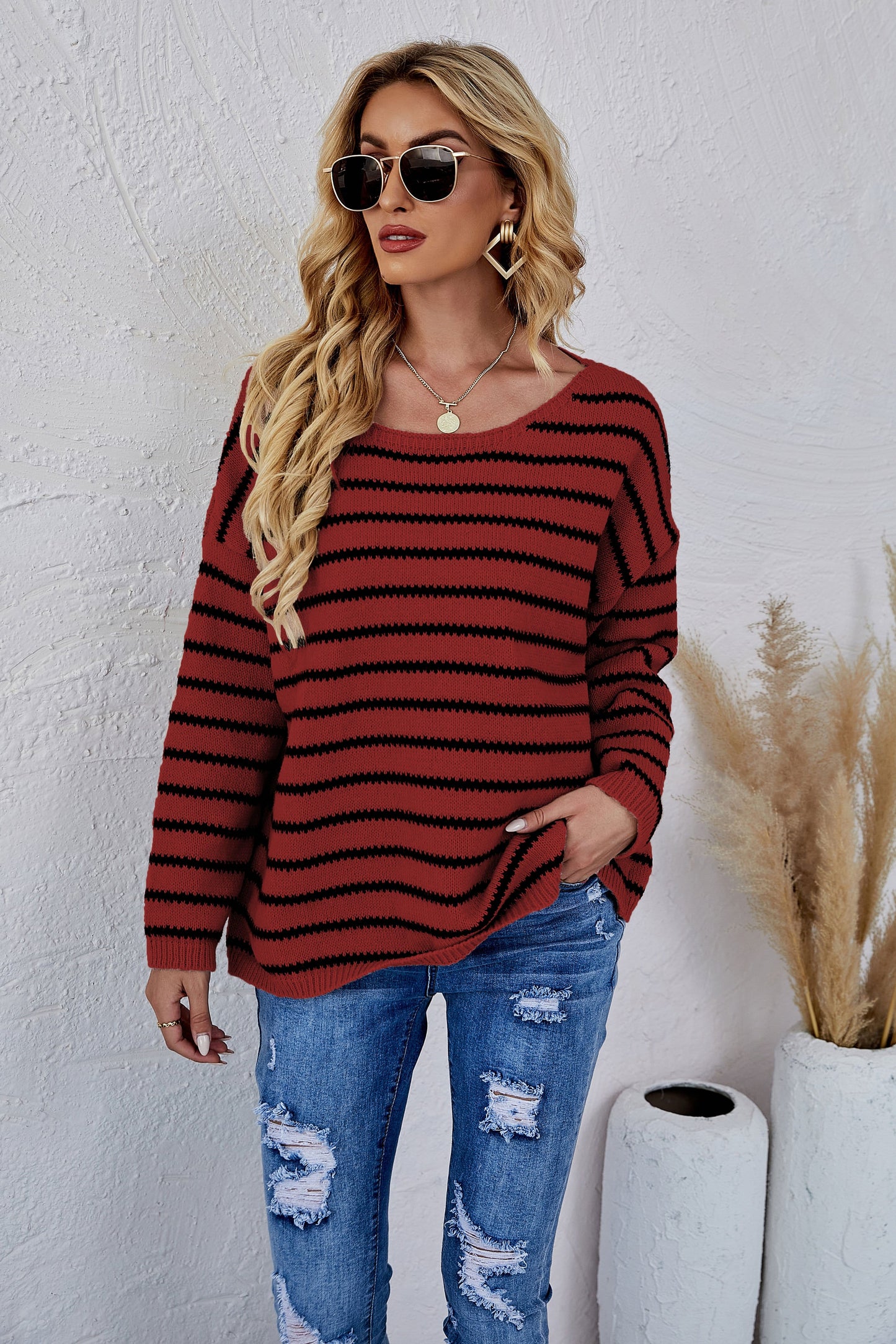 Jersey de punto a rayas con cuello redondo