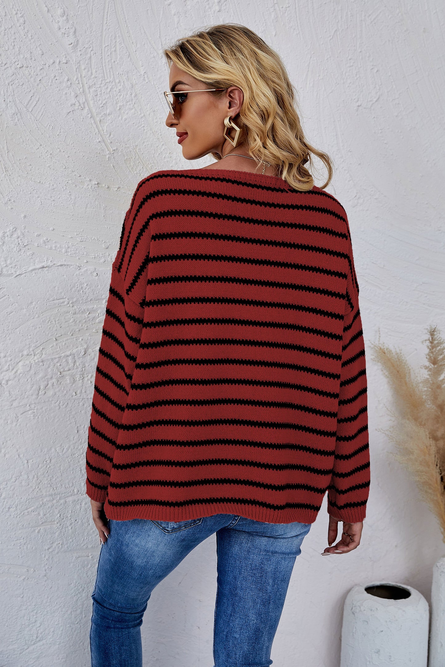 Jersey de punto a rayas con cuello redondo