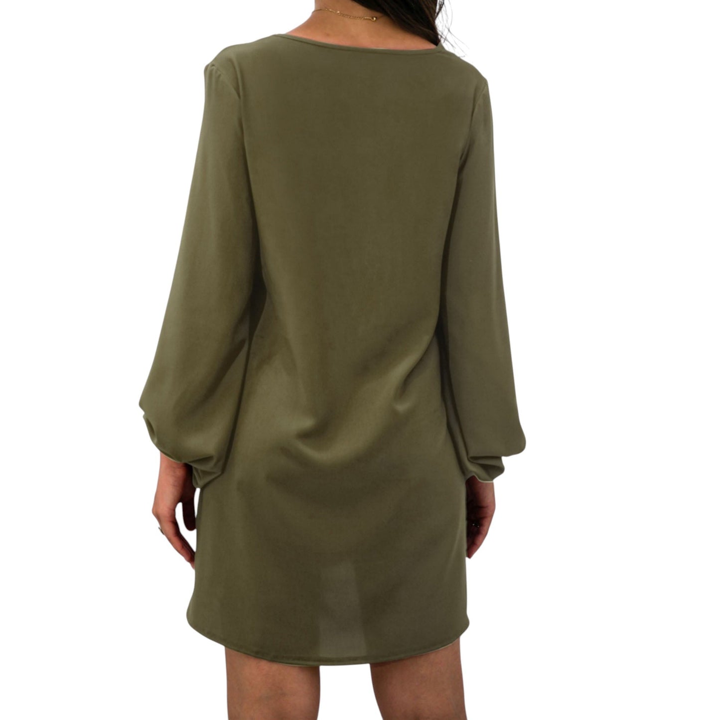 Minivestido de manga larga con cuello de pico y detalles de encaje