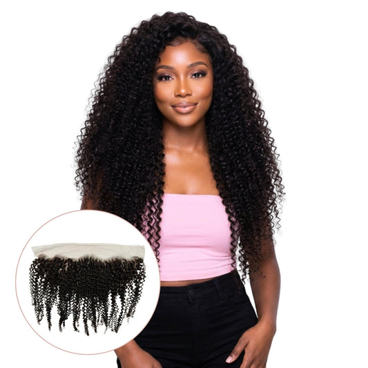 Frontal Jerry Curl de Cabello Humano con Encaje Transparente 13x4