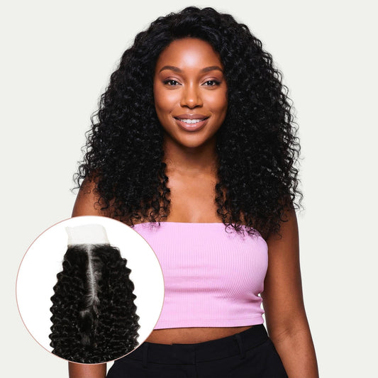 Cierre de cabello humano con encaje transparente Jerry Curl 2x6