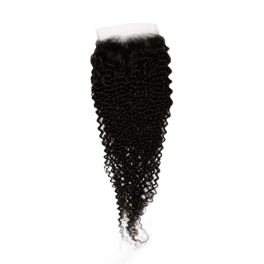 Cierre de cabello humano con encaje transparente Jerry Curl 4x4