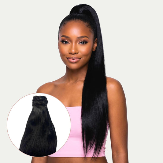 Cola de Caballo Extensible de Cabello 100% Humano Negro Azabache