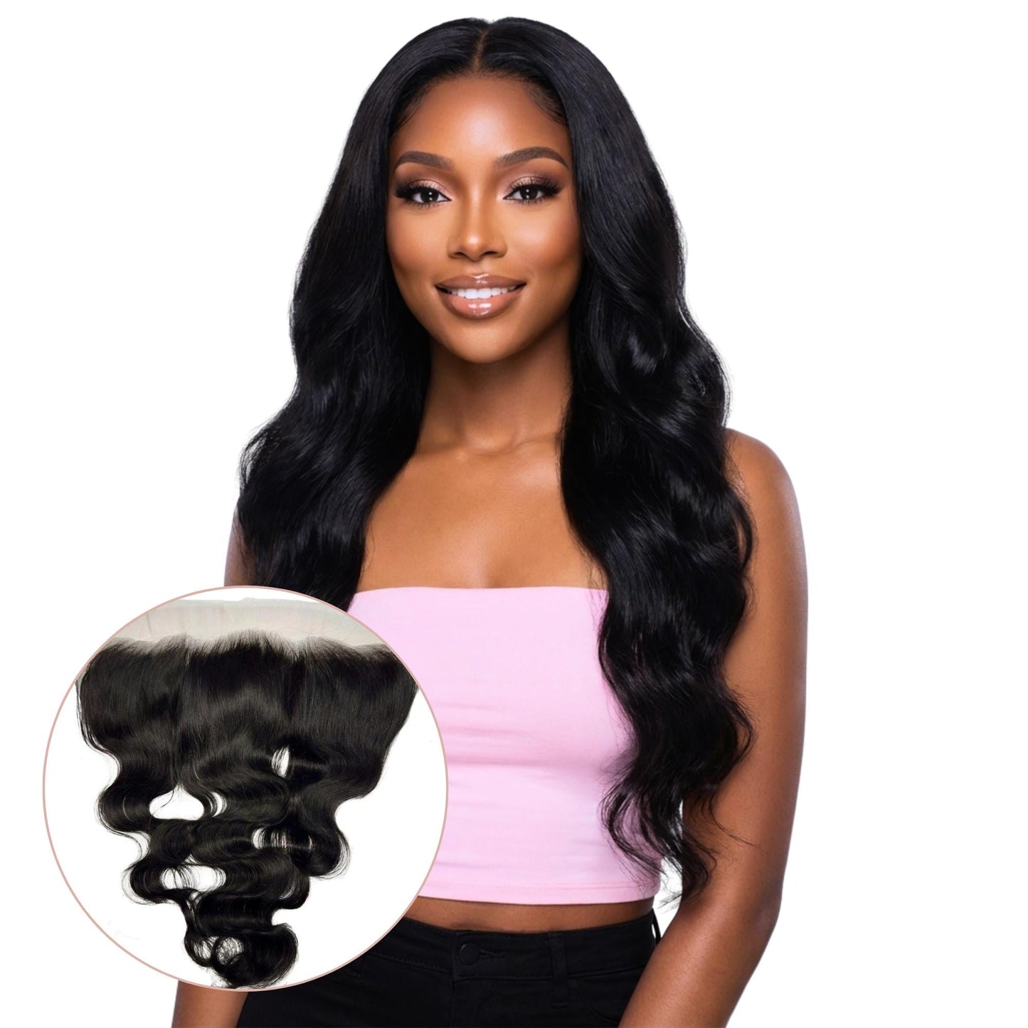 Cabello humano frontal con ondas corporales negro azabache HD Lace 13x4