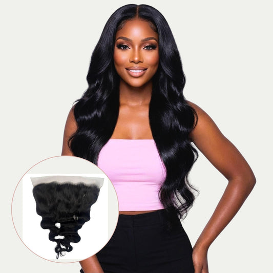 Frontal de cabello humano Jet Black Body Wave 13x6 HD Lace