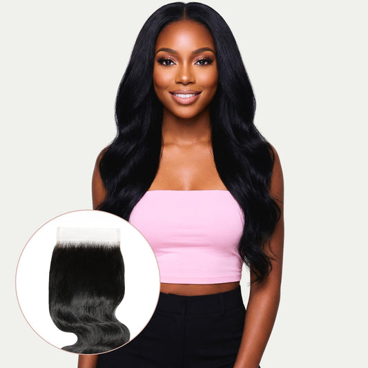 Cierre de cabello humano con encaje HD 5x5 ondulado color negro azabache