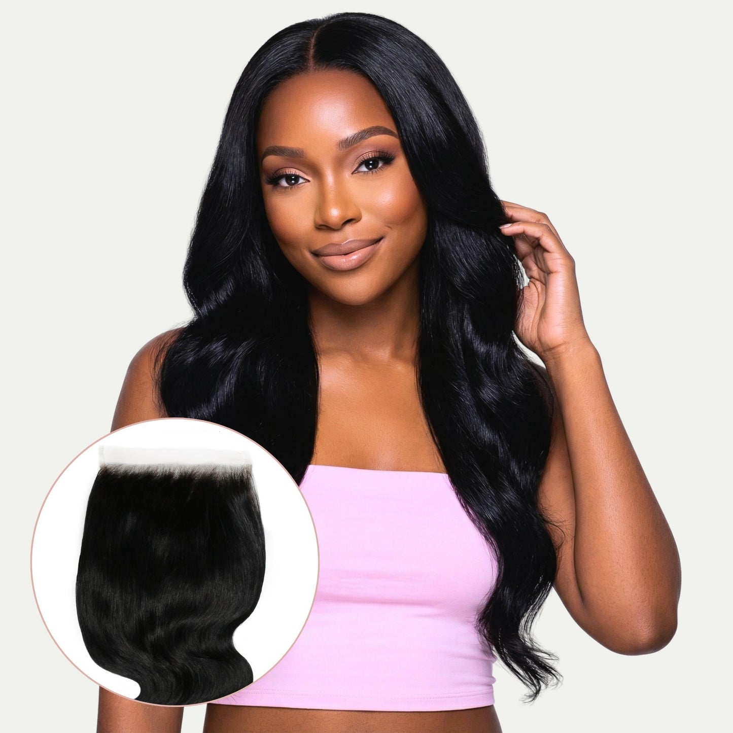 Cierre de cabello humano con onda corporal y encaje HD 6x6 negro azabache