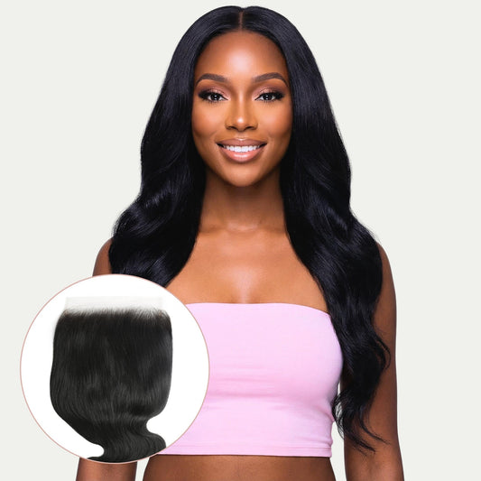 Cierre de cabello humano con encaje HD 7x7 ondulado color negro azabache