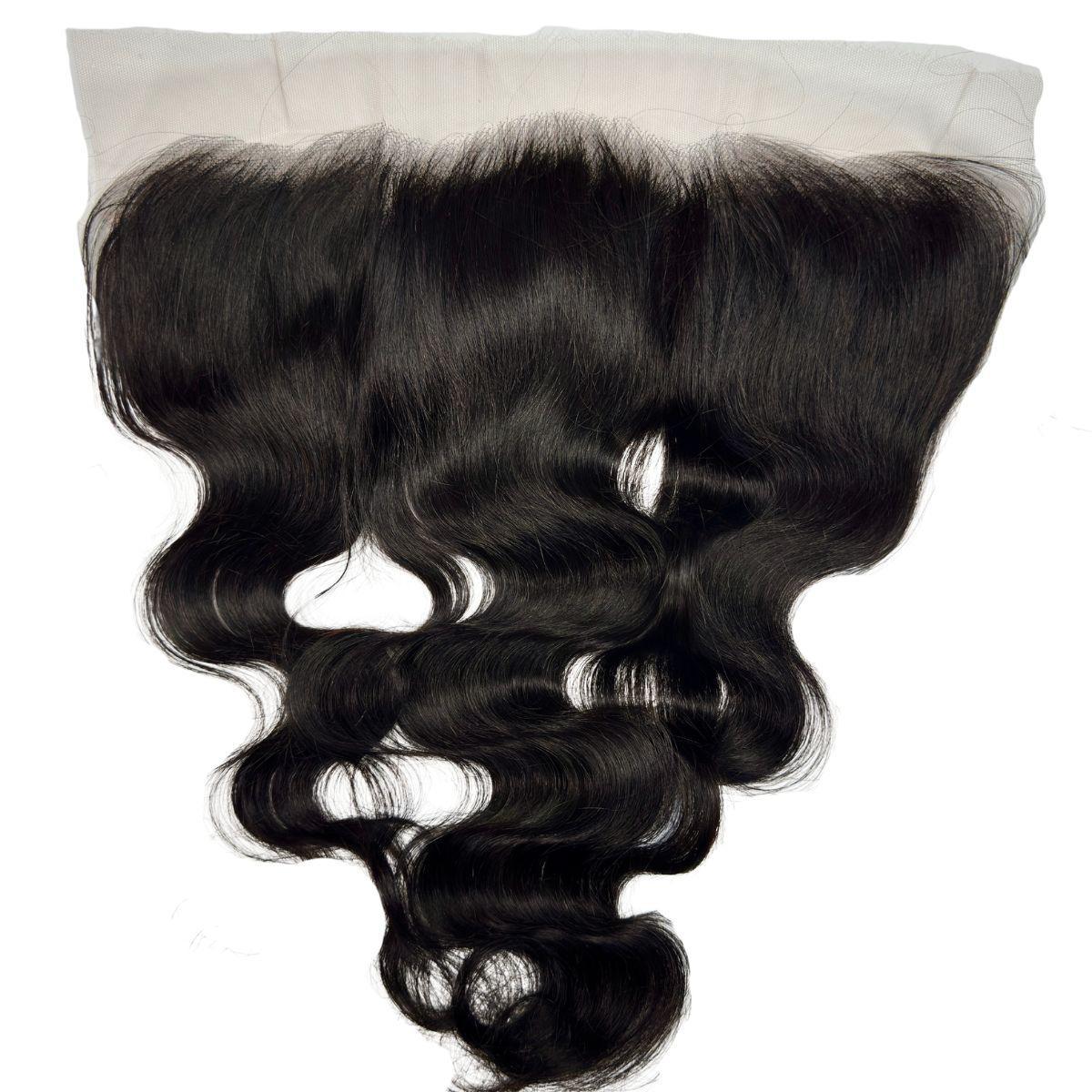 Cabello humano frontal con ondas corporales negro azabache HD Lace 13x4