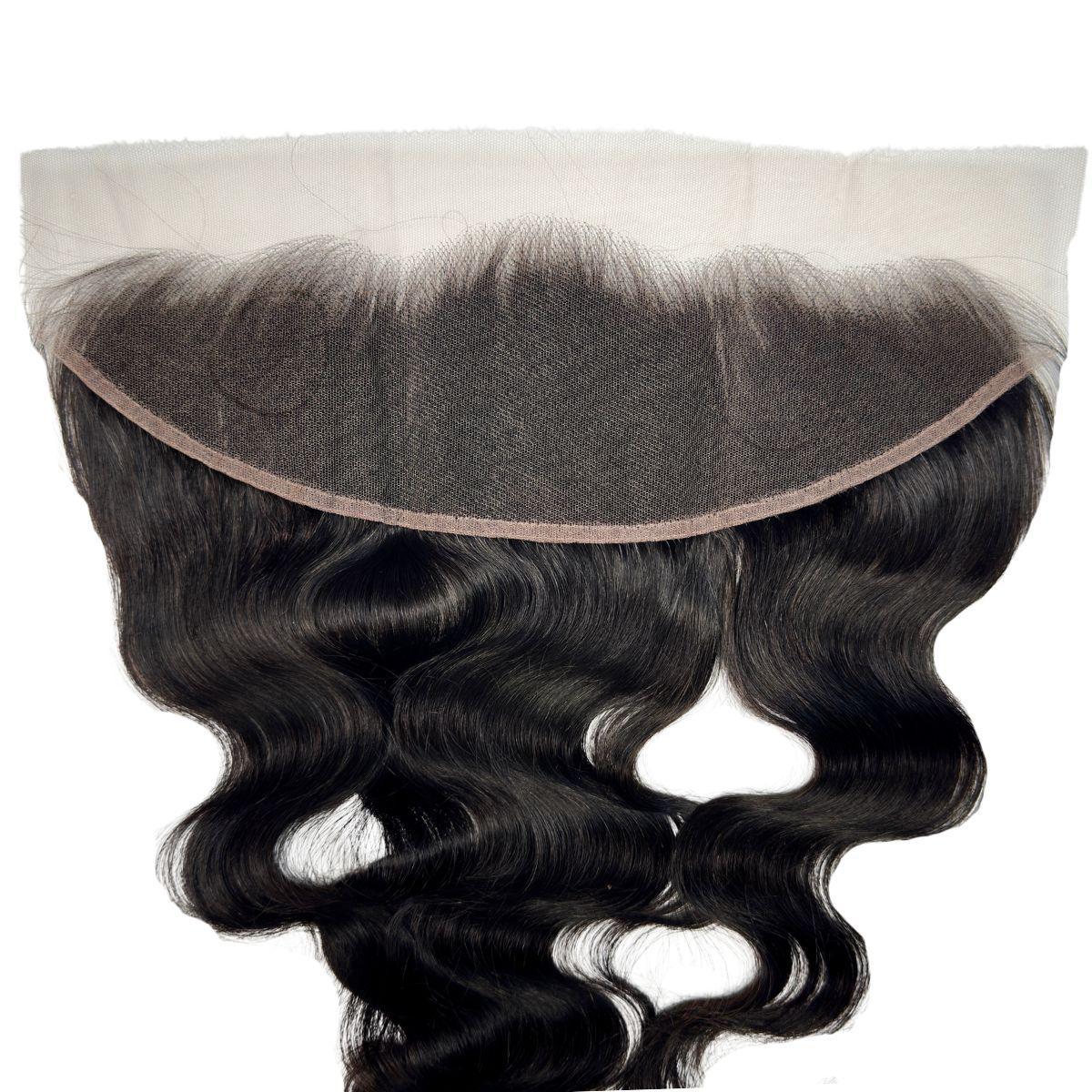 Cabello humano frontal con ondas corporales negro azabache HD Lace 13x4