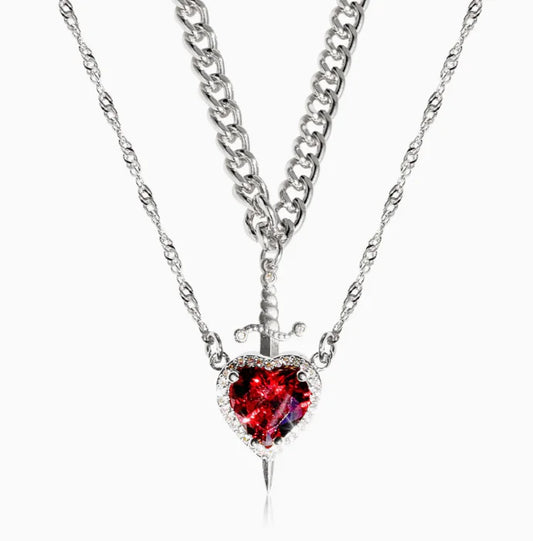 Collar de Gema de Acero Inoxidable con Diseño de Corazón y Flecha