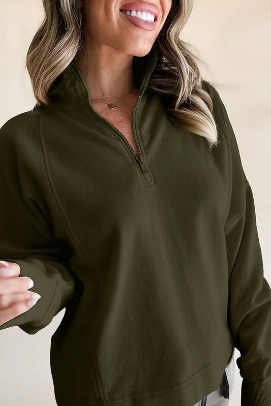 Love Salve Women's Drop Shoulder Sweatshirt Green Zip — Casual Comfort