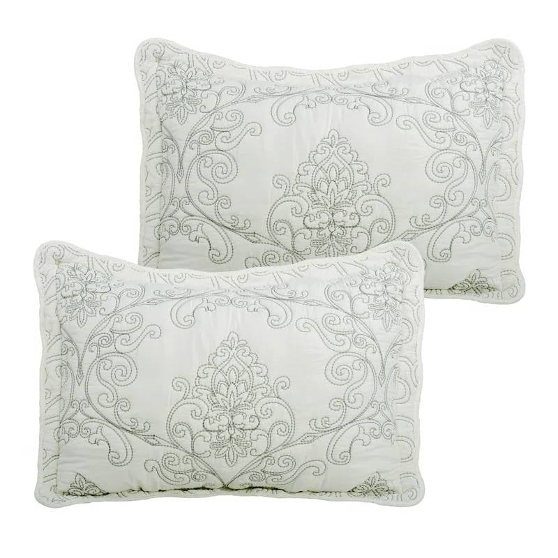 Colcha king size extragrande de 4 piezas con bordado de damasco blanco antiguo