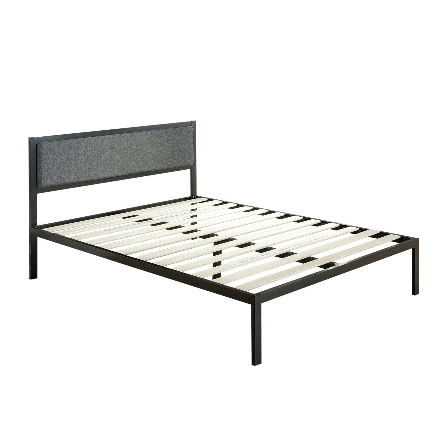 Cama King Size con Estructura Metálica, Base de Listones de Madera y Cabecero Tapizado
