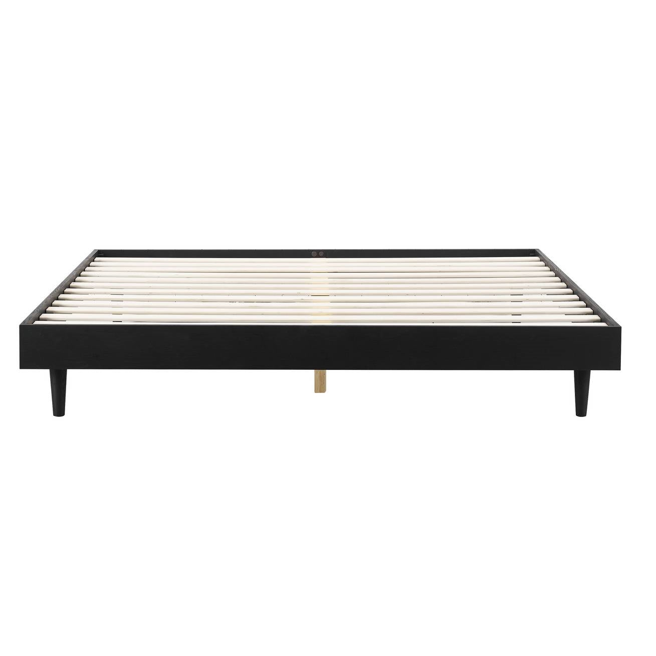 Base de cama King size de estilo Mid-Century Modern con acabado de madera negra