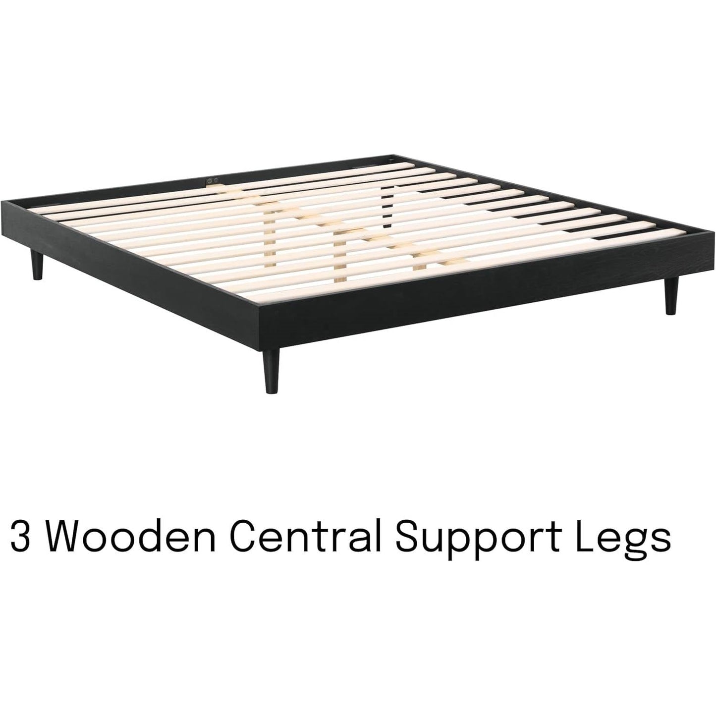 Base de cama King size de estilo Mid-Century Modern con acabado de madera negra