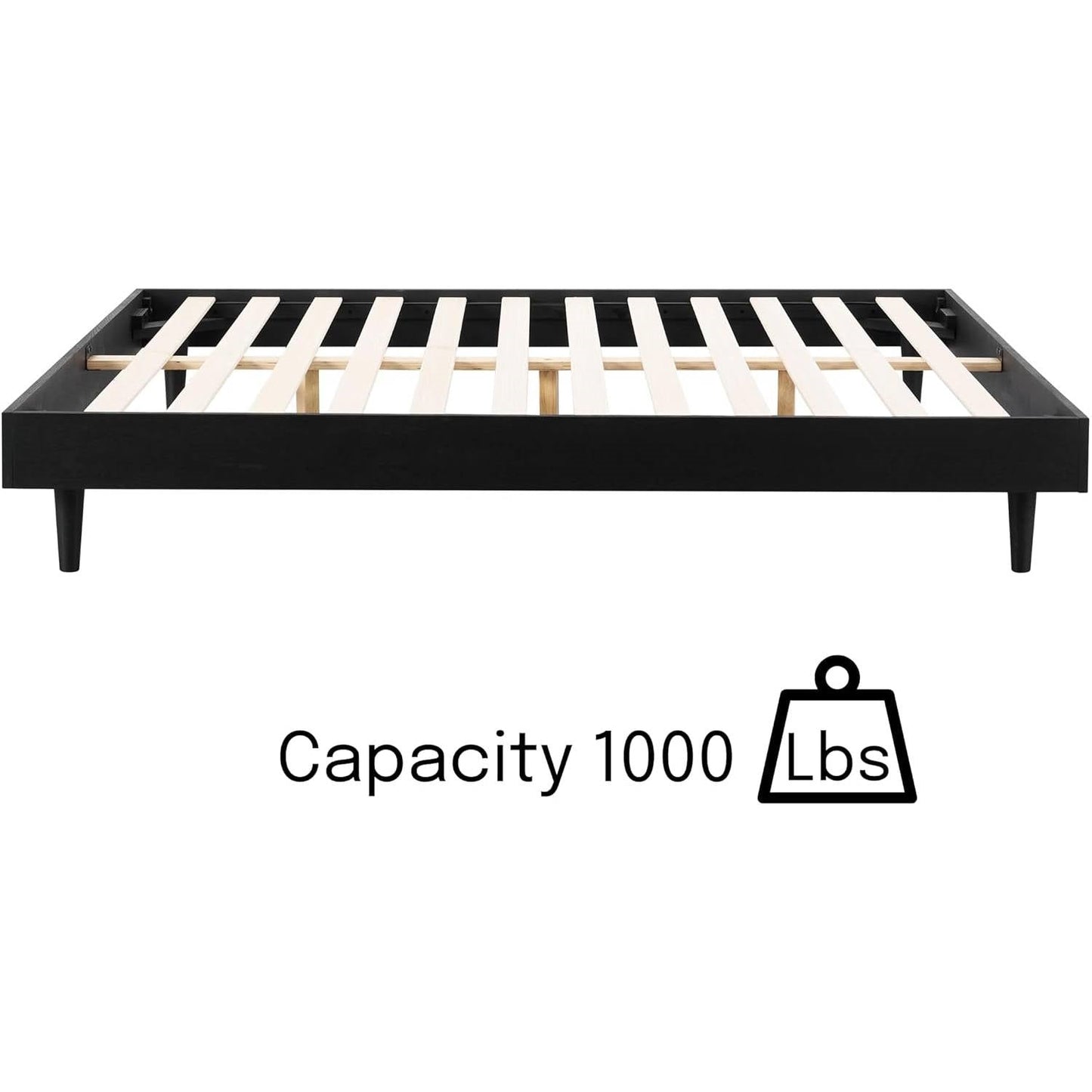 Base de cama King size de estilo Mid-Century Modern con acabado de madera negra