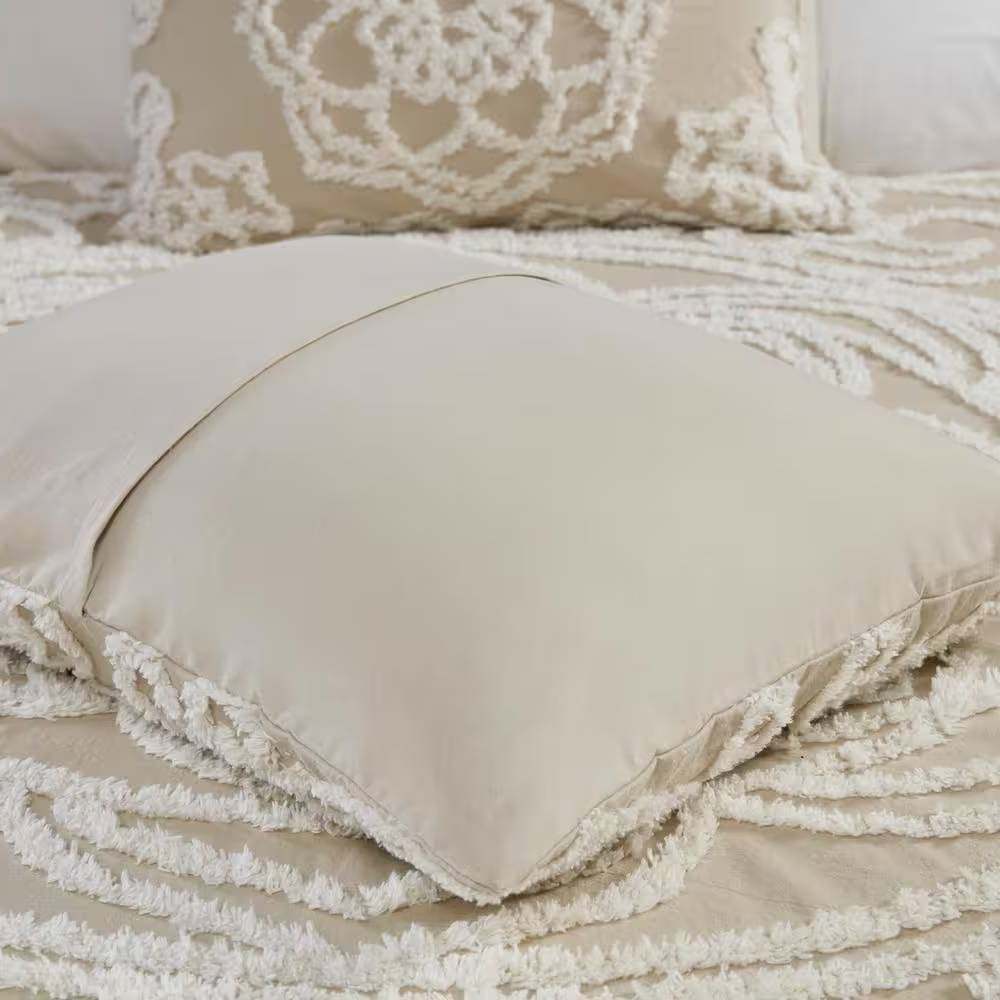 Colcha King de Chenilla 100 % Algodón con Flecos en Beige Topo Caqui