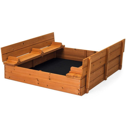 Cajón de Arena con Banco Completo para Niños, Robusto, de Cedro Marrón