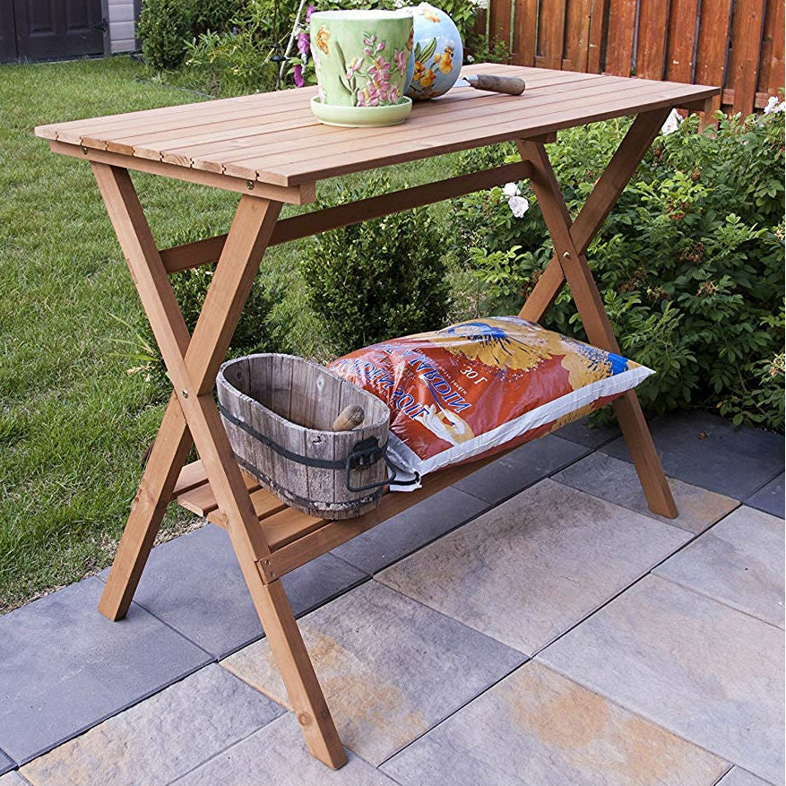 Mesa de trabajo/Trasplante de madera para jardín (interior/exterior) con estante inferior
