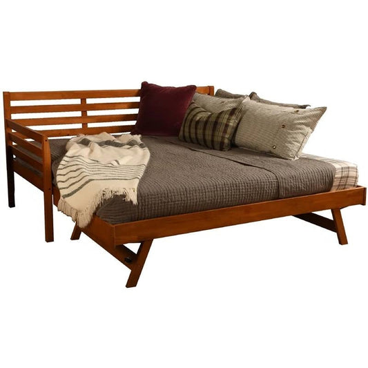 Cama nido de madera maciza con cama supletoria elevable en color marrón medio