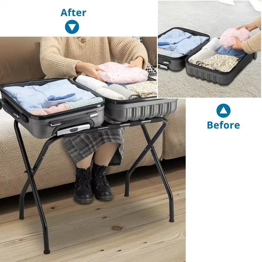 Soporte plegable de metal negro resistente para equipaje