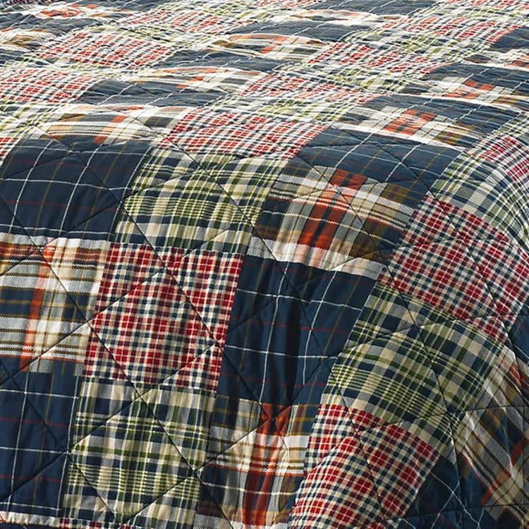 Juego de colcha reversible de algodón 100 % a cuadros rojos y azul marino estilo rústico tamaño King