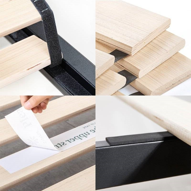 Base de cama de plataforma King Black Metal con listones de madera - Capacidad de peso de 700 lb