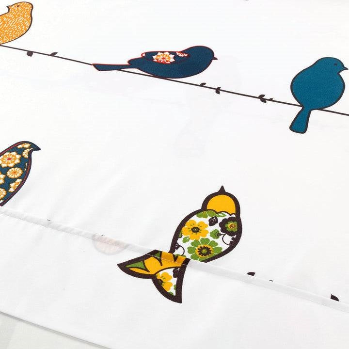 Juego de sábanas King de 6 piezas de poliéster suave con diseño floral de pájaros en un cable color verde azulado, amarillo y blanco