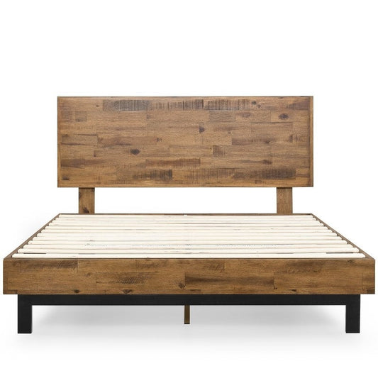 Cama de plataforma de listones de pino rústica FarmHome de perfil bajo, tamaño King