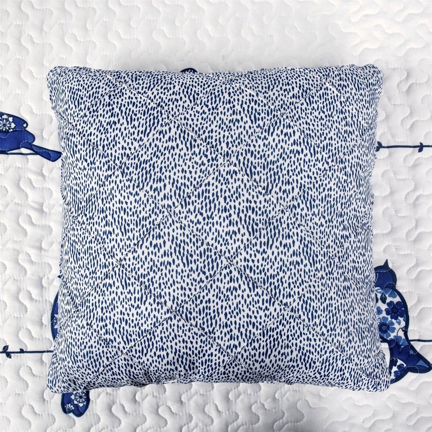 Juego de edredón liviano de 7 piezas tamaño King con diseño floral de pájaros en un alambre, azul, blanco y azul marino