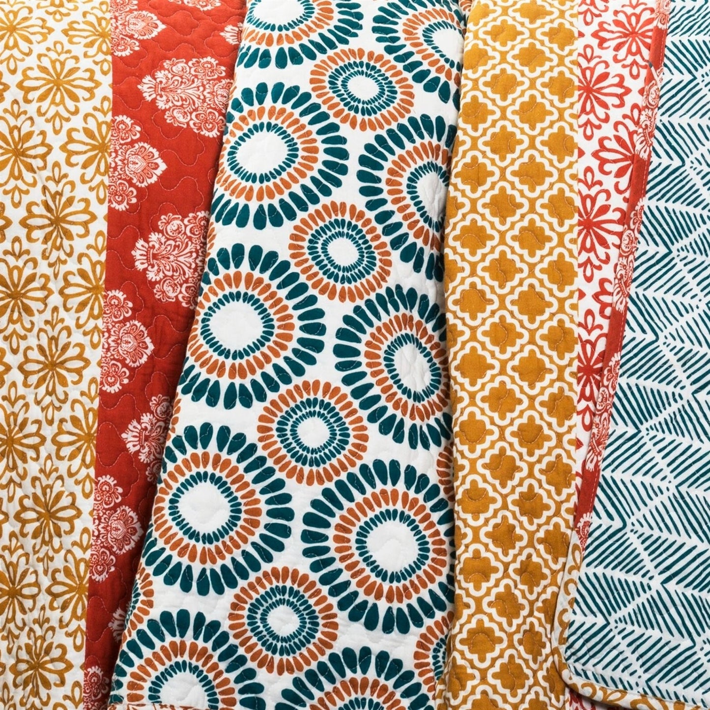 Juego de edredón reversible de 3 piezas, tamaño King, de algodón, con rayas bohemias en turquesa y naranja