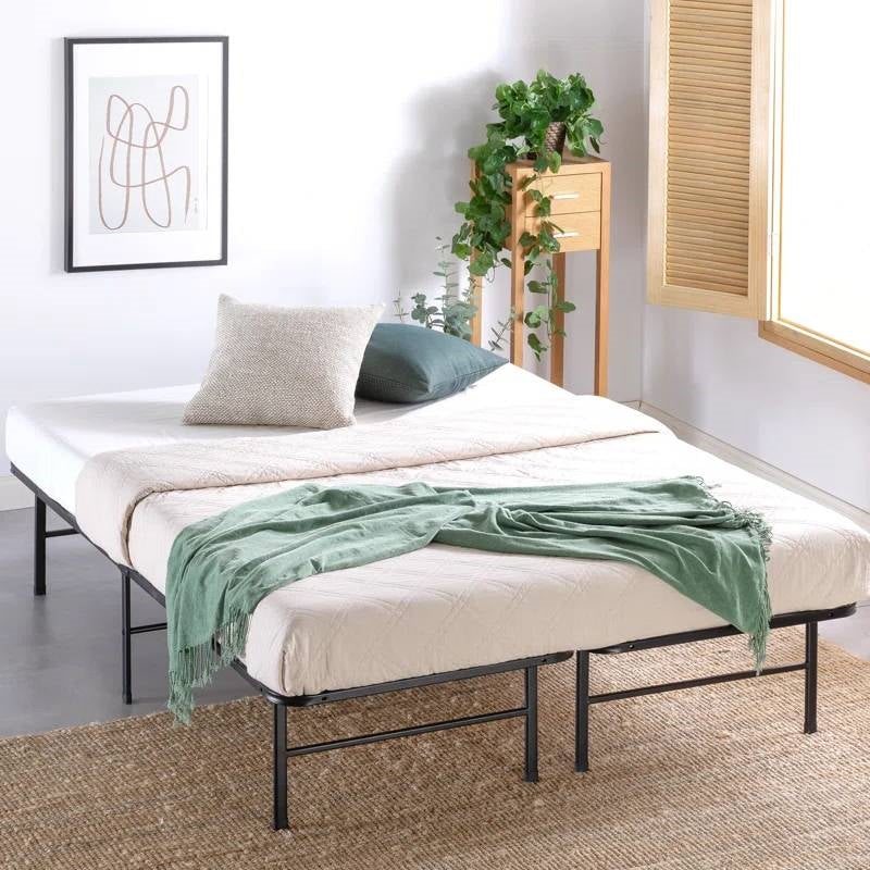Estructura de cama King size de metal con láminas de madera de bambú