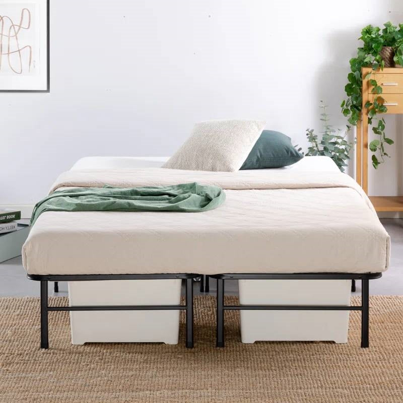 Estructura de cama King size de metal con láminas de madera de bambú