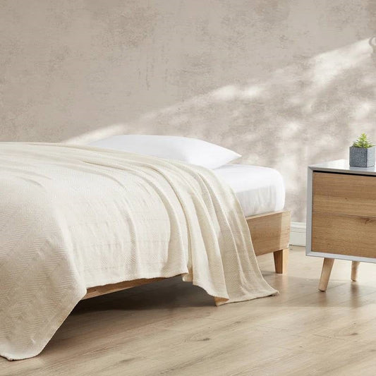 Manta de algodón 100 % ligera color crema tamaño King - Lavable a máquina