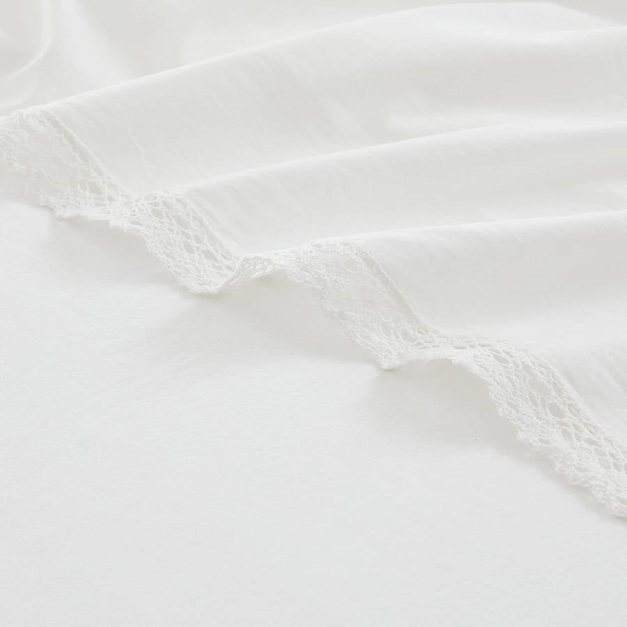 Juego de sábanas King Size de 4 piezas 100 % algodón en blanco con encaje
