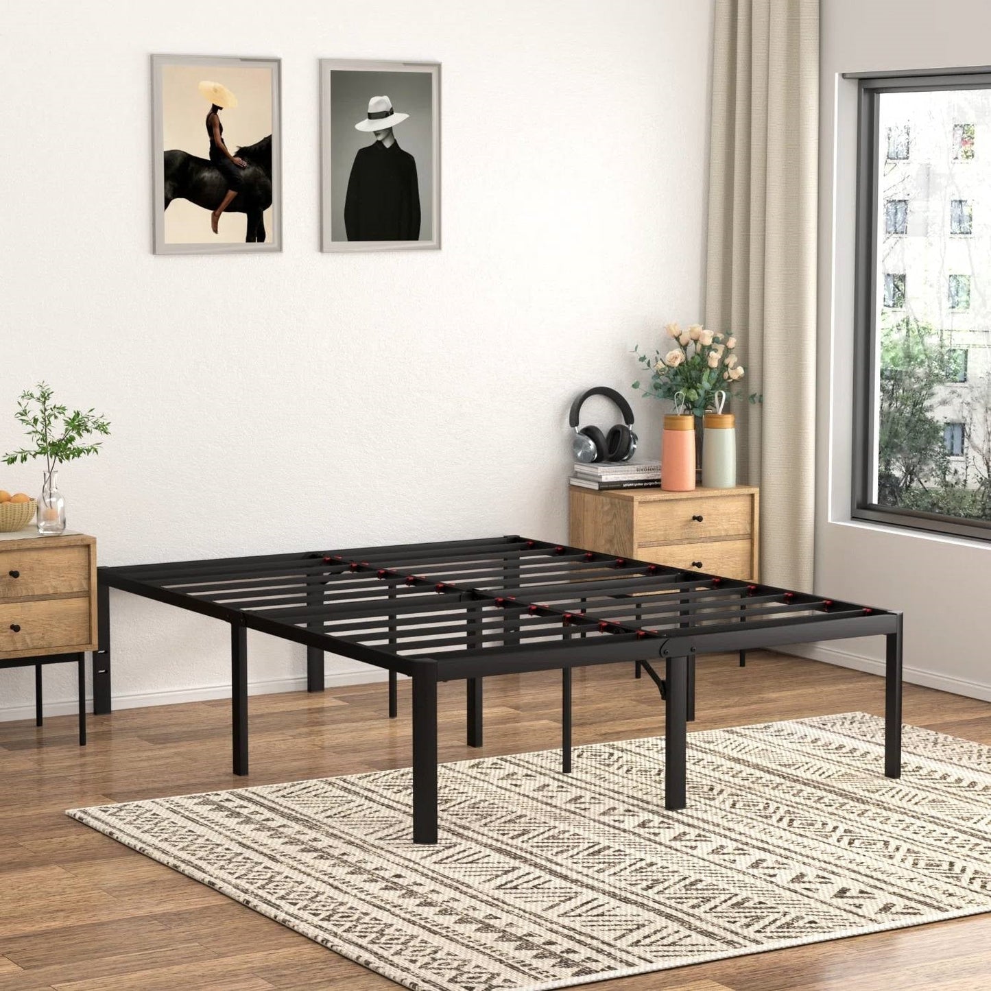 Base de cama King de metal con esquinas redondeadas de 18 pulgadas y espacio de almacenamiento debajo de la cama