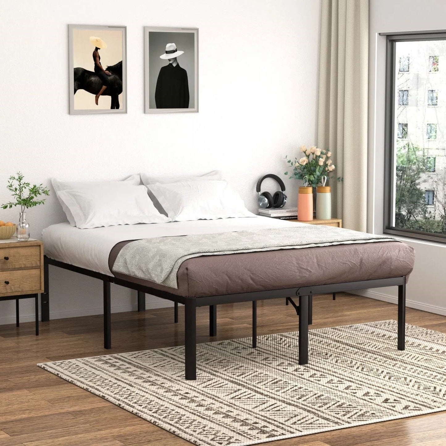 Base de cama King de metal con esquinas redondeadas de 18 pulgadas y espacio de almacenamiento debajo de la cama