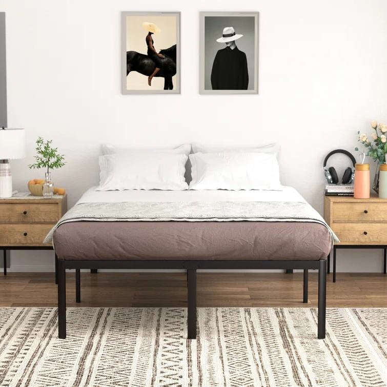 Base de cama King de metal con esquinas redondeadas de 18 pulgadas y espacio de almacenamiento debajo de la cama