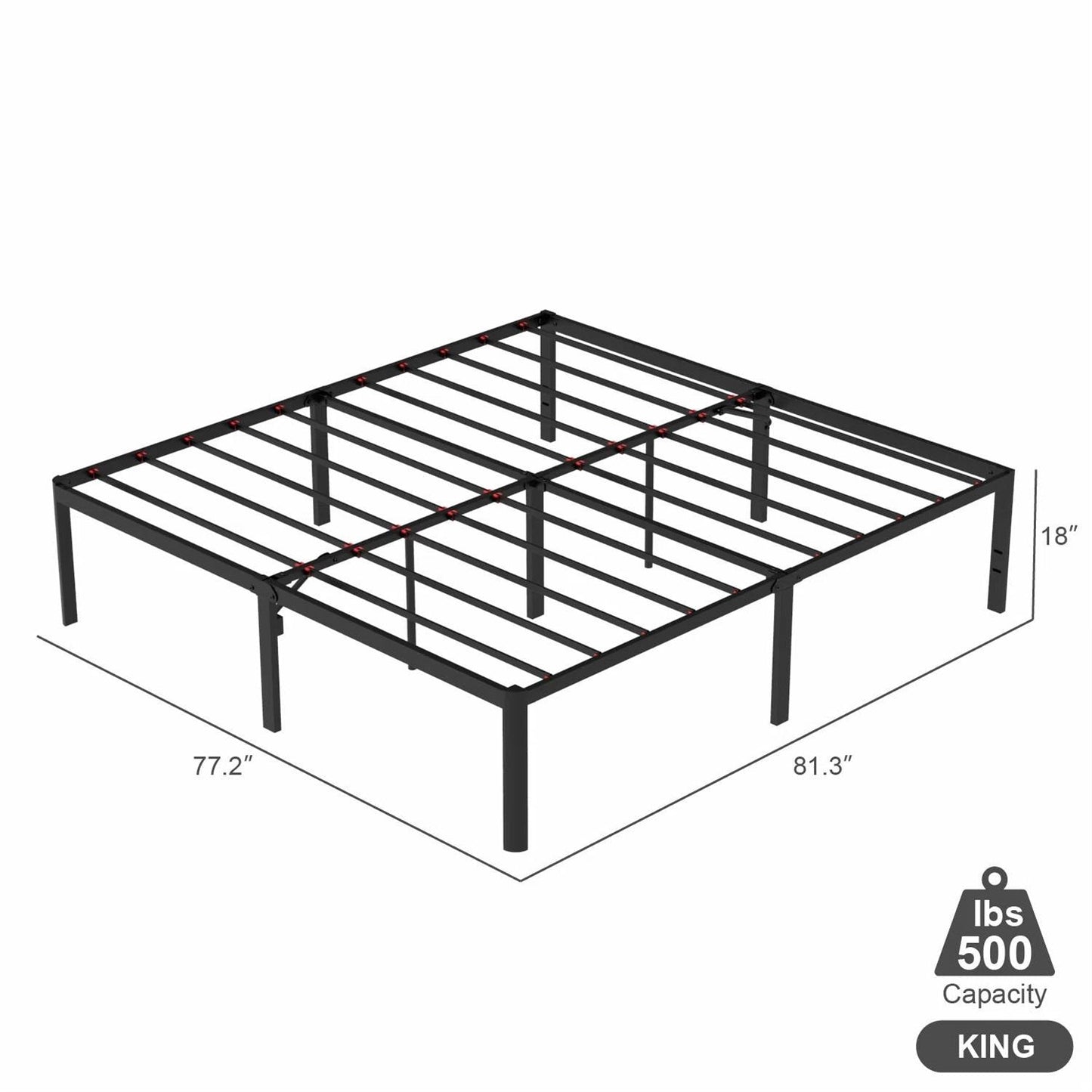 Base de cama King de metal con esquinas redondeadas de 18 pulgadas y espacio de almacenamiento debajo de la cama