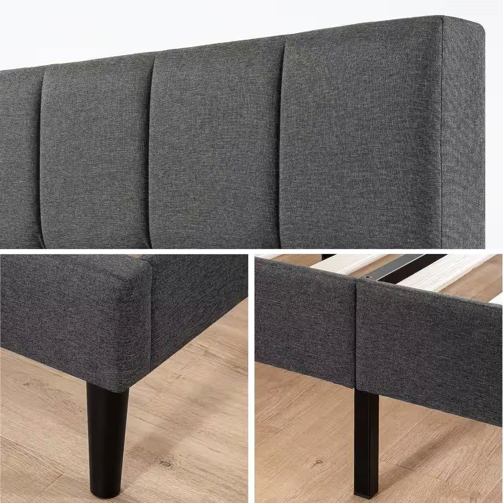 Estructura de cama plataforma tapizada gris tamaño King con cabecero acolchado