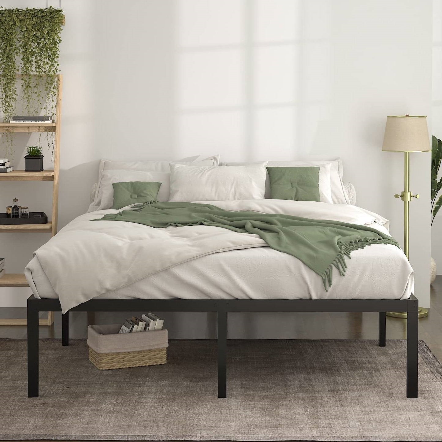 Base de cama King de plataforma de metal de 18 pulgadas con espacio de almacenamiento debajo de la cama