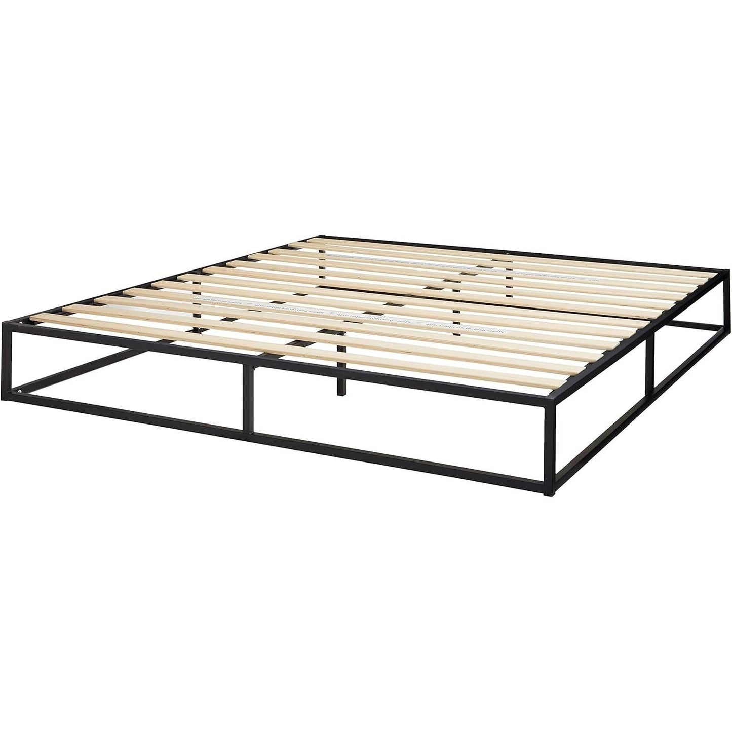Base de cama con plataforma de metal y listones de madera, moderna, perfil bajo, 25,4 cm, tamaño King