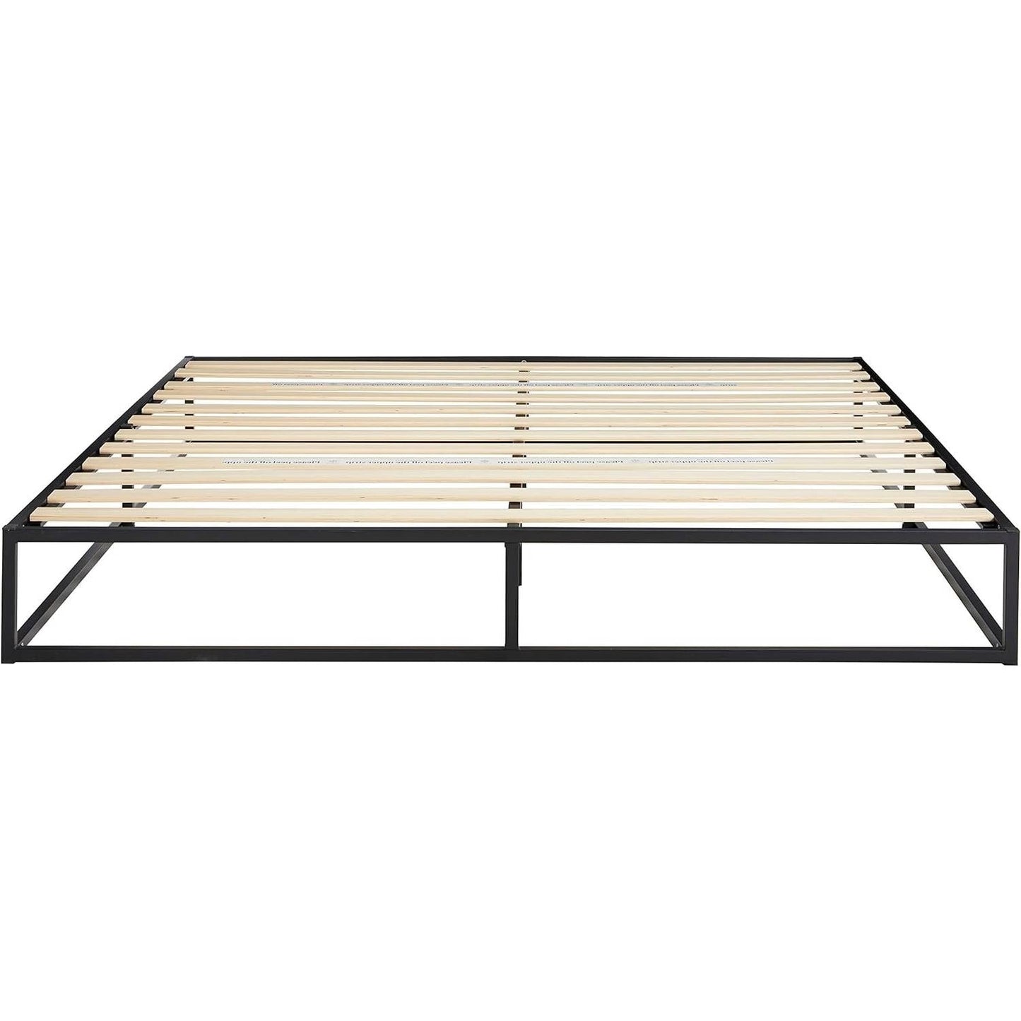 Base de cama con plataforma de metal y listones de madera, moderna, perfil bajo, 25,4 cm, tamaño King
