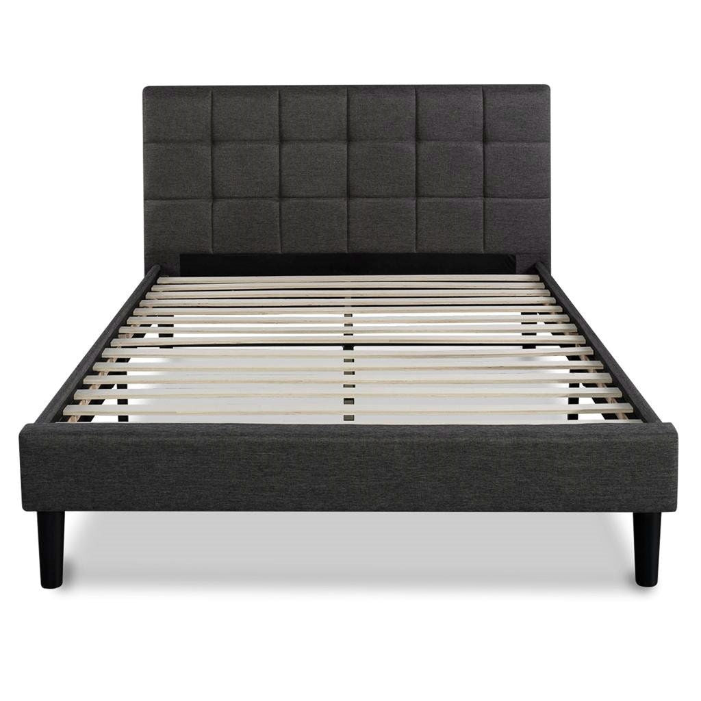 Cama King Size de Plataforma Tapizada en Gris Oscuro con Cabecero