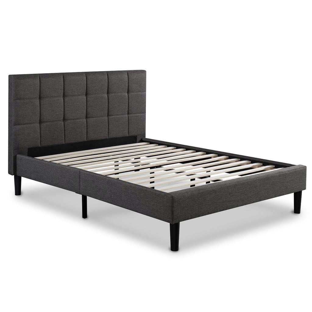 Cama King Size de Plataforma Tapizada en Gris Oscuro con Cabecero