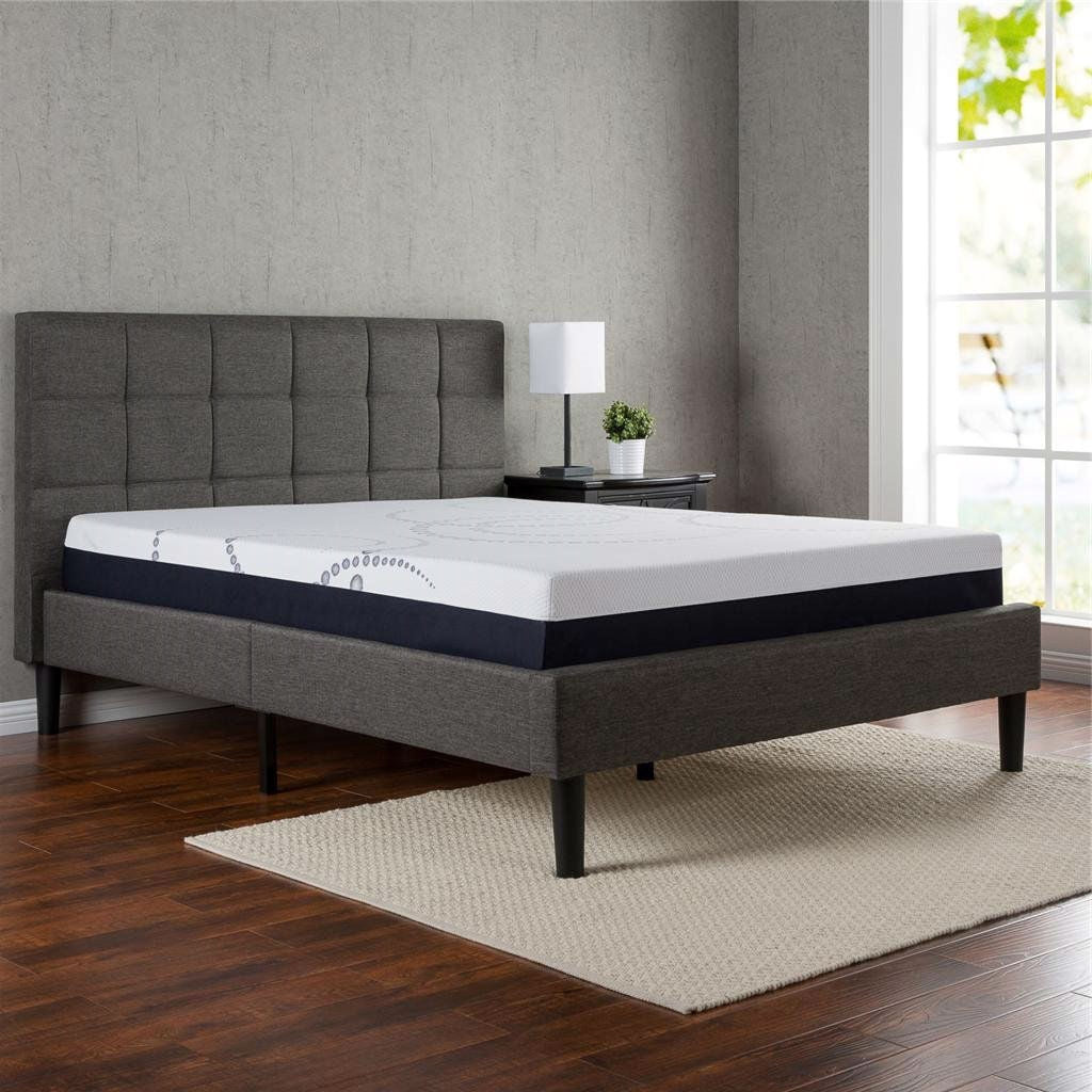 Cama King Size de Plataforma Tapizada en Gris Oscuro con Cabecero