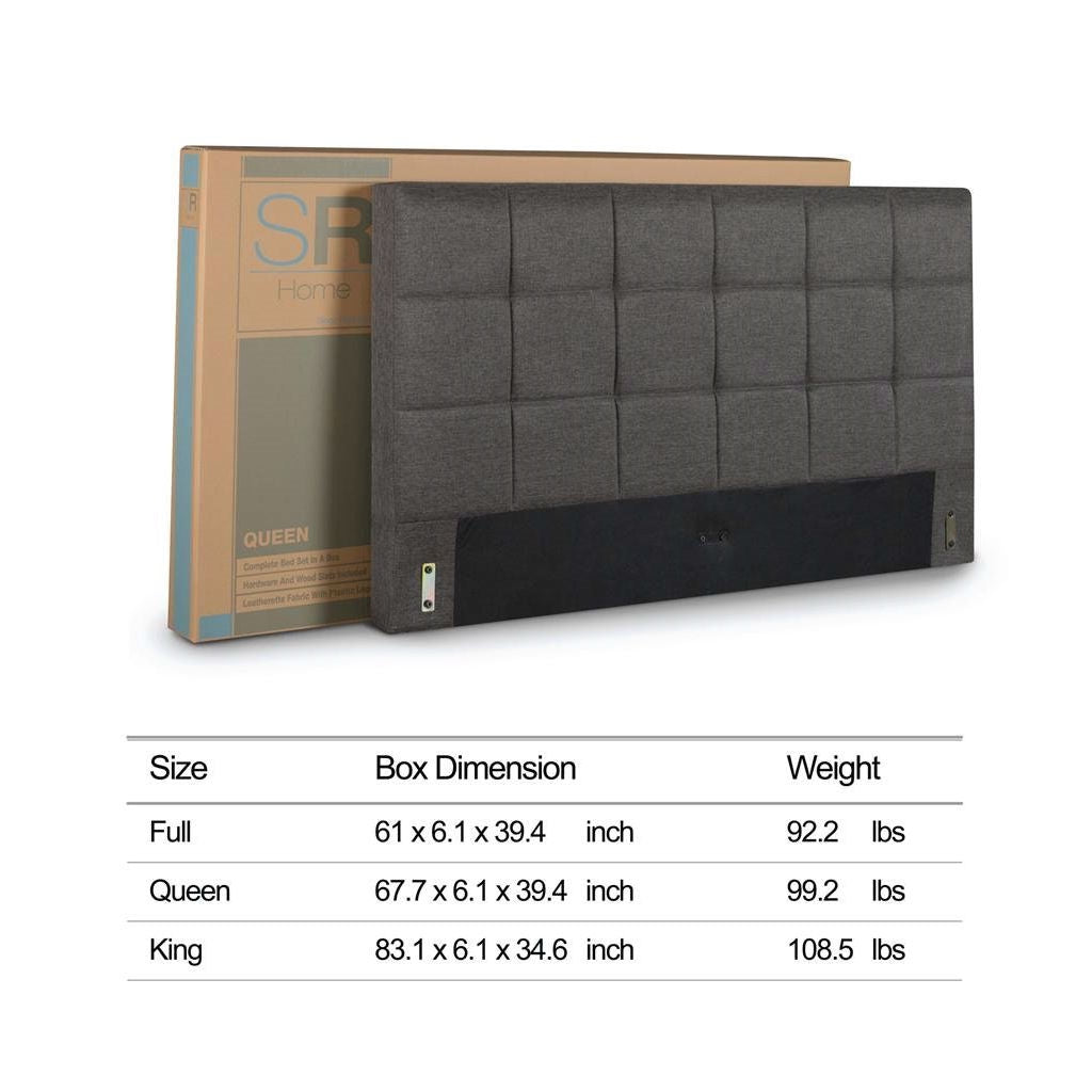 Cama King Size de Plataforma Tapizada en Gris Oscuro con Cabecero