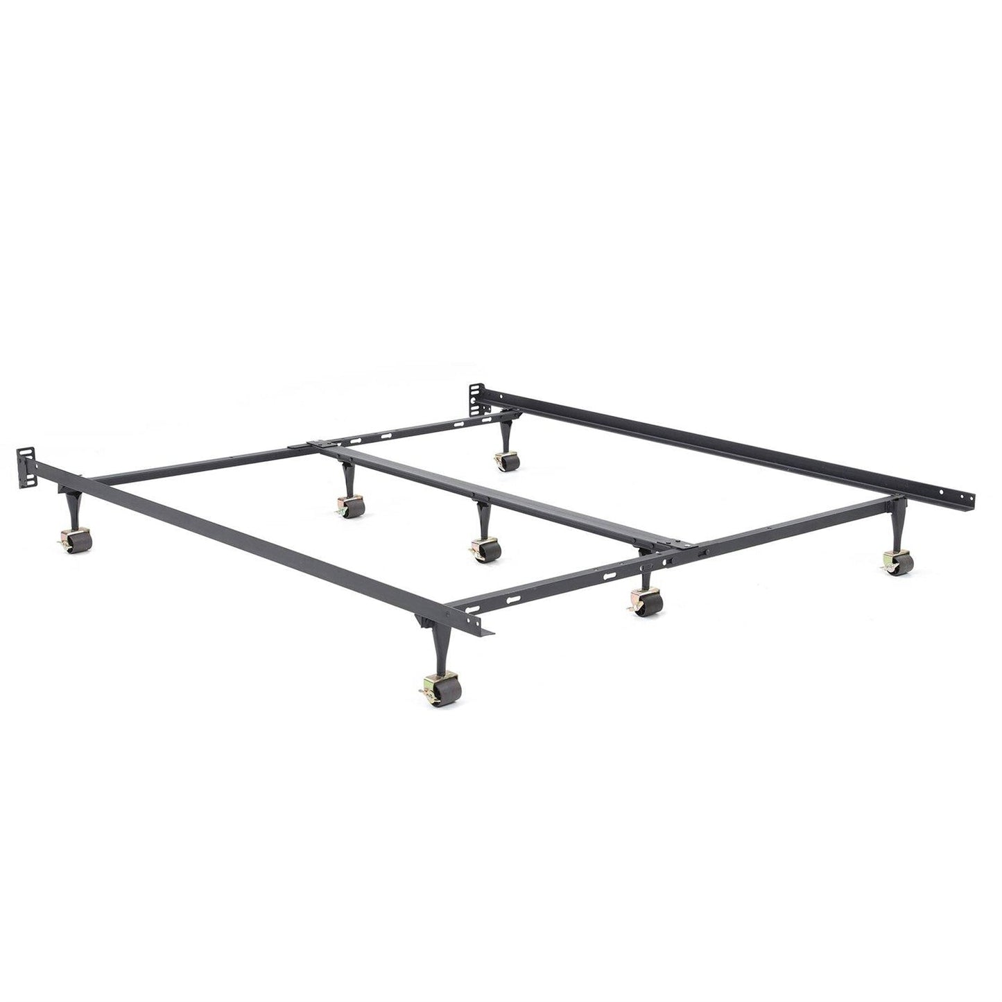 Base de cama de metal de 7 patas de alta resistencia tamaño King con ruedas con bloqueo para alfombras